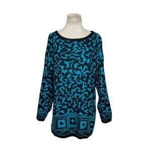 Mexx Emanuel blue black knit long sleeves sweater size large